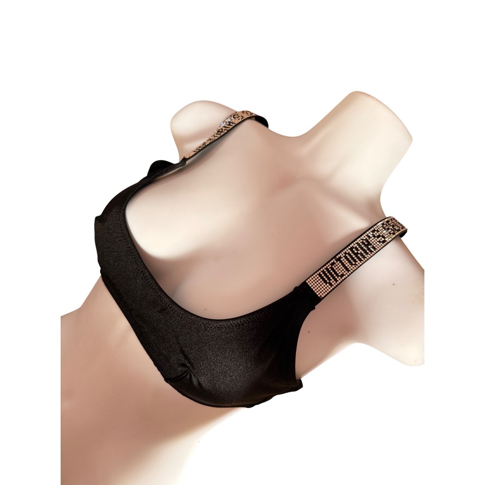 Victorias Secret Shine Strap Top‎ Black Rhinestone Logo Scoop Neck - Picture 7 of 7